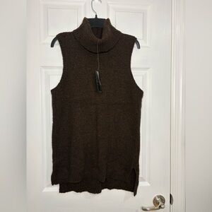 NWT Lauren Ralph Lauren Brown Knit Turtleneck Sleeveless Sweater Vest L Preppy